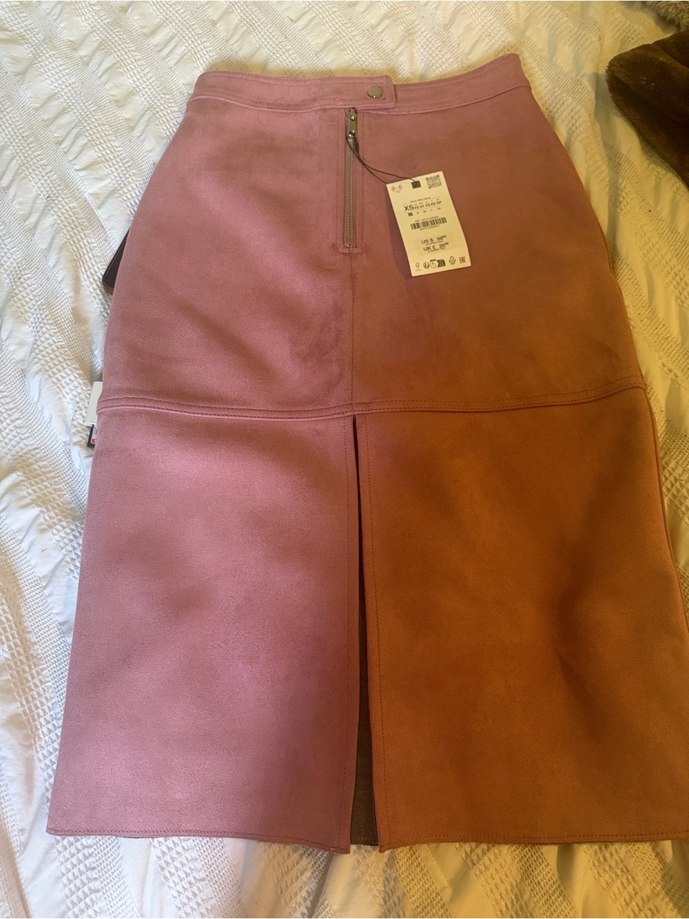 Zara Faux Suede Pink Midi Skirt - Picture 3 of 4
